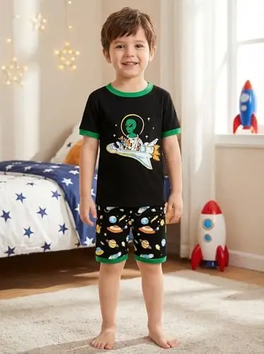 Popshion Boys Pajamas 100% Cotton Toddler 2 Piece Short Sleeve Pjs Kids Summer Sleepwear Clothes Set 3t-10t - 2