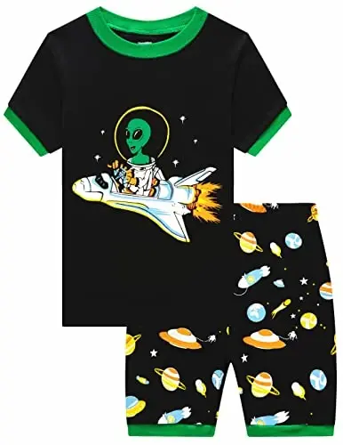 Popshion Boys Pajamas 100% Cotton Toddler 2 Piece Short Sleeve Pjs Kids Summer Sleepwear Clothes Set 3t-10t 