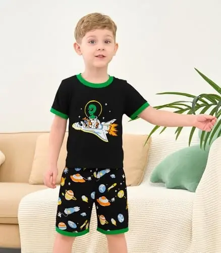 Popshion Boys Pajamas 100% Cotton Toddler 2 Piece Short Sleeve Pjs Kids Summer Sleepwear Clothes Set 3t-10t - MODAZONE (1)