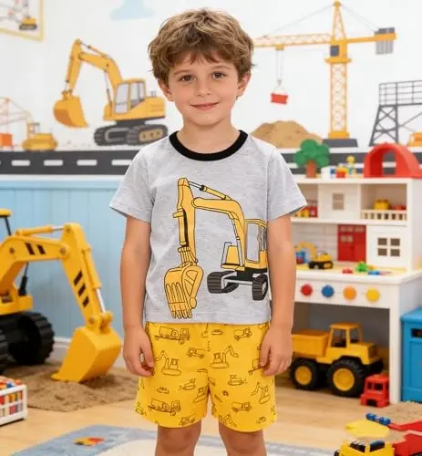 Popshion Boys Pajamas 100% Cotton Toddler 2 Piece Short Sleeve Pjs Kids Summer Sleepwear Clothes Set 3t-10t - POPSHION (1)