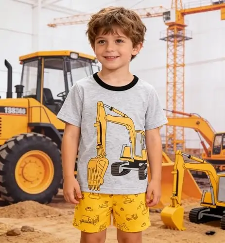 Popshion Boys Pajamas 100% Cotton Toddler 2 Piece Short Sleeve Pjs Kids Summer Sleepwear Clothes Set 3t-10t - 3