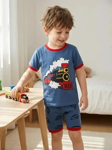 Popshion Boys Pajamas 100% Cotton Toddler 2 Piece Short Sleeve Pjs Kids Summer Sleepwear Clothes Set 3t-10t 