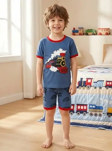 Popshion Boys Pajamas 100% Cotton Toddler 2 Piece Short Sleeve Pjs Kids Summer Sleepwear Clothes Set 3t-10t - POPSHION (1)