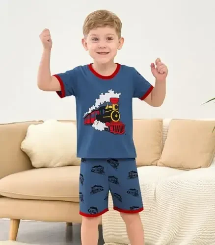 Popshion Boys Pajamas 100% Cotton Toddler 2 Piece Short Sleeve Pjs Kids Summer Sleepwear Clothes Set 3t-10t - MODAZONE (1)