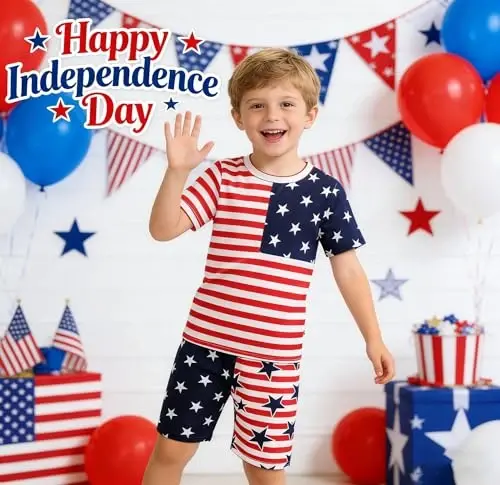 Popshion Boys Pajamas 100% Cotton Toddler 2 Piece Short Sleeve Pjs Kids Summer Sleepwear Clothes Set 3t-10t 