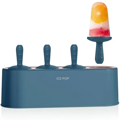 Popsicle Mold Set 4 Pieces Homemade Silicone Popsicle Maker Easy Release Ice Cream Molds Reusable DIY Pop Molds (Blue, IcyClassic Pops) - WYOK