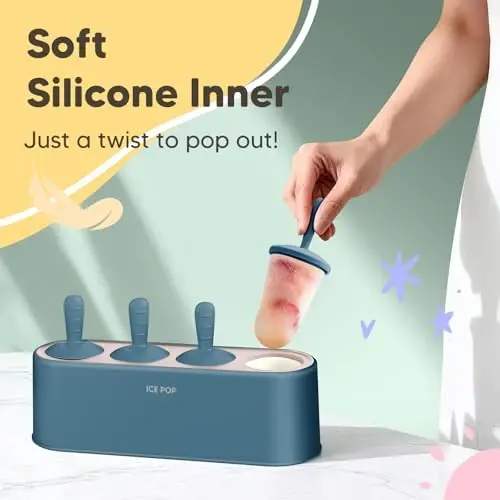 Popsicle Mold Set 4 Pieces Homemade Silicone Popsicle Maker Easy Release Ice Cream Molds Reusable DIY Pop Molds (Blue, IcyClassic Pops) - WYOK (1)