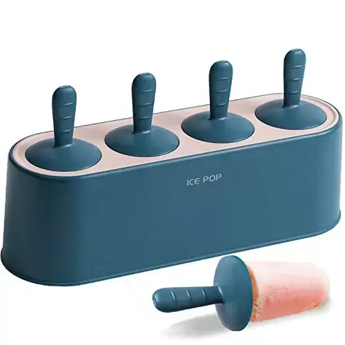 Popsicle Mold Set 4 Pieces Homemade Silicone Popsicle Maker Easy Release Ice Cream Molds Reusable DIY Pop Molds (Blue, IcyClassic Pops) - 1