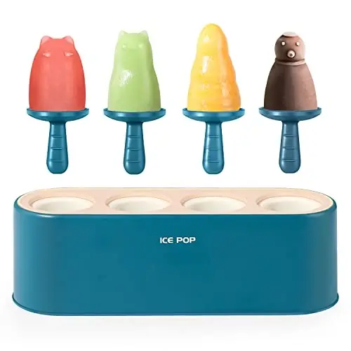 Popsicle Mold Set 4 Pieces Homemade Silicone Popsicle Maker Easy Release Ice Cream Molds Reusable DIY Pop Molds (Blue, WinterWonder Pops) - WYOK
