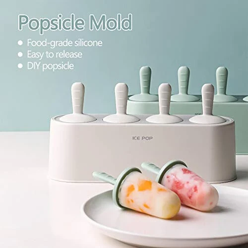 Popsicle Mold Set 4 Pieces Homemade Silicone Popsicle Maker Easy Release Ice Cream Molds Reusable DIY Pop Molds (Green) - WYOK (1)