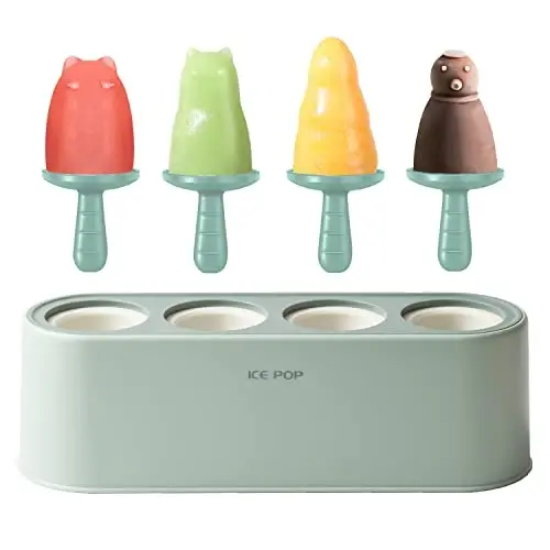 Popsicle Mold Set 4 Pieces Homemade Silicone Popsicle Maker Easy Release Ice Cream Molds Reusable DIY Pop Molds (Green, WinterWonder Pops) - WYOK