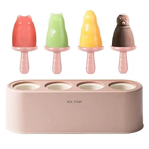 Popsicle Mold Set 4 Pieces Homemade Silicone Popsicle Maker Easy Release Ice Cream Molds Reusable DIY Pop Molds (Pink, WinterWonder Pops) 
