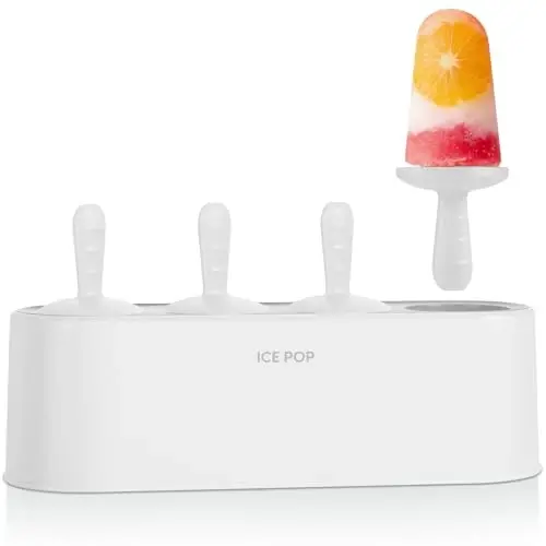 Popsicle Mold Set 4 Pieces Homemade Silicone Popsicle Maker Easy Release Ice Cream Molds Reusable DIY Pop Molds (White, IcyClassic Pops) - WYOK