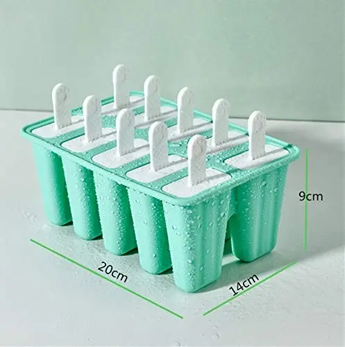 Popsicle Molds 10 Pieces Silicone Ice Pop Molds Popsicle Mold Reusable Easy Release Ice Pop Maker(10 Cavities-Green) - BELL DREAM (1)