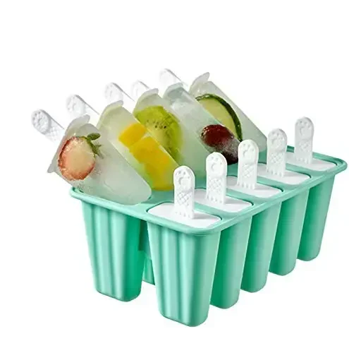 Popsicle Molds 10 Pieces Silicone Ice Pop Molds Popsicle Mold Reusable Easy Release Ice Pop Maker(10 Cavities-Green) - 3