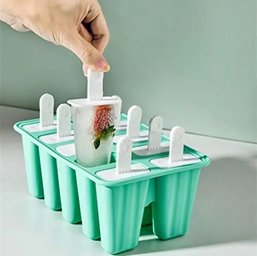 Popsicle Molds 10 Pieces Silicone Ice Pop Molds Popsicle Mold Reusable Easy Release Ice Pop Maker(10 Cavities-Green) - 4