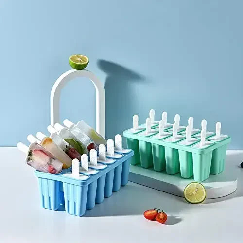 Popsicle Molds 12 Pieces Silicone Ice Pop Molds Popsicle Mold Reusable Easy Release Ice Pop Maker (12 Cavities-Green) - 3