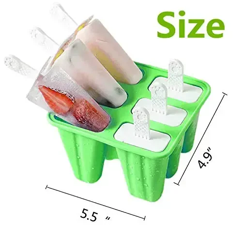 Popsicle Molds, 6 Pieces Silicone Ice Pop Models Popsicle Models Reusable Easy Release Ice Pop Maker (Dark Green) - 4