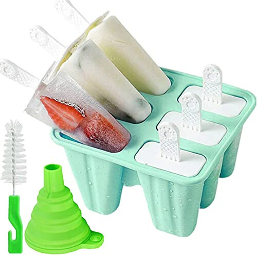 Popsicle Mould, Popsicle Molds 6 Pieces Silicone Ice Pop Molds BPA Free Popsicle Mold Reusable Easy Release Ice Pop Make (Green) - 1