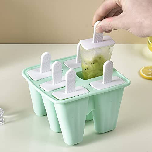 Popsicle Mould, Popsicle Molds 6 Pieces Silicone Ice Pop Molds BPA Free Popsicle Mold Reusable Easy Release Ice Pop Make (Green) - 4