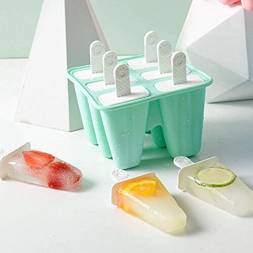 Popsicle Mould, Popsicle Molds 6 Pieces Silicone Ice Pop Molds BPA Free Popsicle Mold Reusable Easy Release Ice Pop Make (Green) - 5