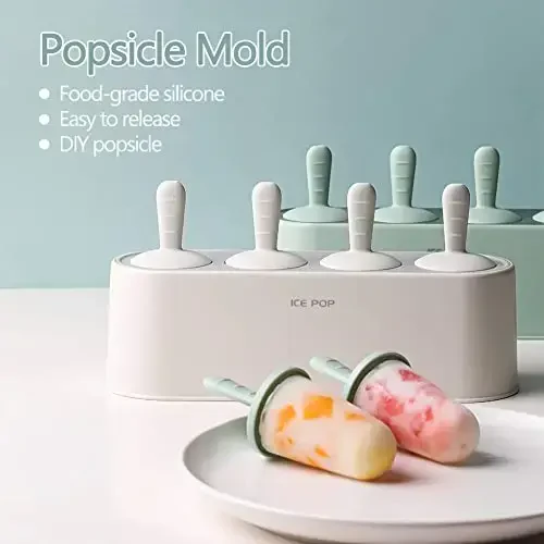 Popsicle qolip to'plami 4 dona Uy qurilishi silikonli popsicle tayyorlash oson Olib tashlash muzqaymoq qoliplari Qayta foydalanish mumkin DIY Pop qoliplari (Oq, Muzli Klassik Pops) - WYOK (1)
