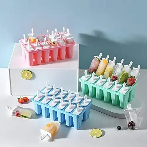 Popsicle qoliplari 12 dona silikonli muzli pop qoliplari Popsicle qolipi qayta foydalanishga yaroqli oson chiqariladigan muzli pop tayyorlovchi (12 ta katakli-yashil) - 6