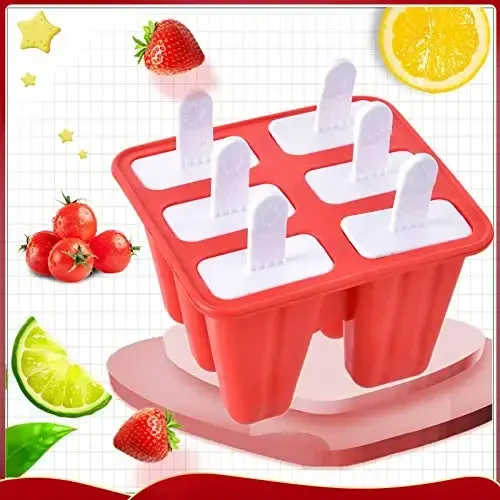 Popsicle qoliplari, 6 dona silikonli muzli pop modellari, popsicle modellari qayta foydalanishga yaroqli, oson ajraladigan muzli pop yasagich (qizil) - 3