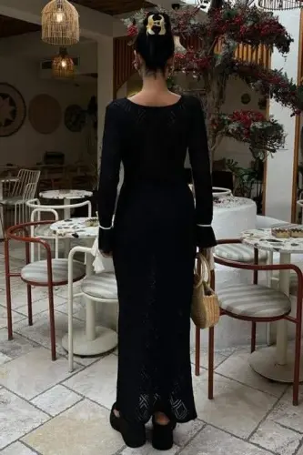 Popukli bogʻichli detalli V yoqali oʻymakor koʻylak 2850 - 4