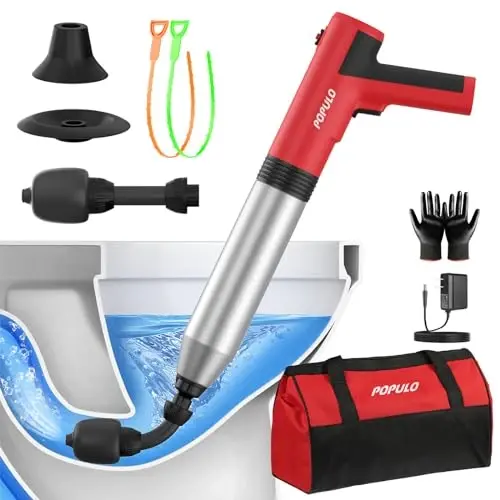 POPULO Electric Toilet Plunger Swift High Pressure Drain Unclogger Plungers for Bathroom, Floors, Shower Heavy Duty Versatile Home Toilet Clog Remover - 1