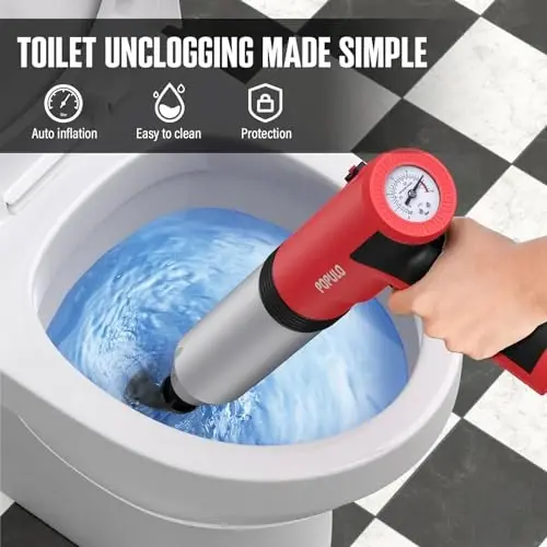 POPULO Electric Toilet Plunger Swift High Pressure Drain Unclogger Plungers for Bathroom, Floors, Shower Heavy Duty Versatile Home Toilet Clog Remover - 2