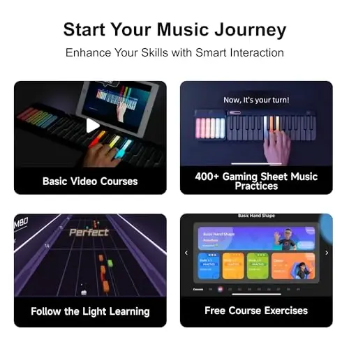 Popupiano Smart Piano Keyboard,Rainbow LED Lights&Free Apps,Learning Portable Keyboard,256 Voices,100+ Auto Chords,MIDI Support,59-Key Digital Piano for Beginners,Gift for Birthdays or Holidays - 6