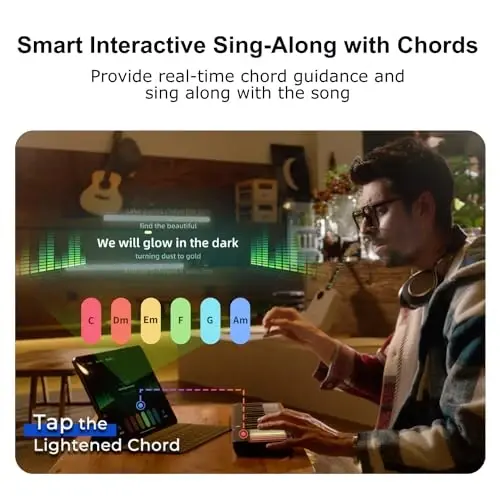 Popupiano Smart Piano Keyboard,59-Key Digital Piano for Beginners,Rainbow LED Lights&Free Apps,256 Voices,100+ Auto Chords,MIDI Support,Portable Piano Keyboard,Gift for Birthdays or Holidays 