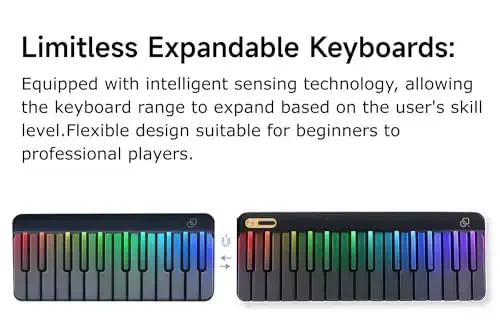 PopuPiano Smart Piano Keyboard with Speakers, Expandable Full keys Interactive Music Sheet Rainbow Light Keys, Lessons, 256 Tones Chords, MIDI Controller, Weighted Keys Sustain Pedal Jack/Audio Input - 6