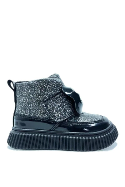 Popy Fiyonklu Ortopedik Kız Çocuk Bebek Bot Siyah Rugan-Siyah - Kidx