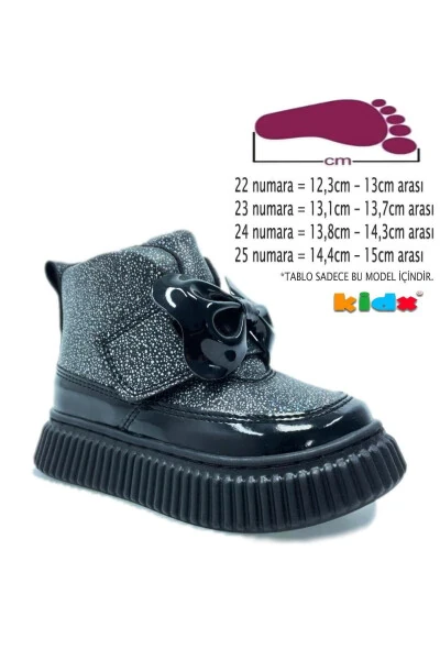 Popy Fiyonklu Ortopedik Kız Çocuk Bebek Bot Siyah Rugan-Siyah - Kidx (1)