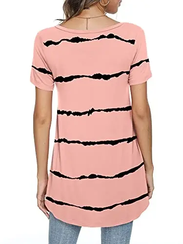 POPYOUNG Ayollar uzun tunik toplamlari legginglar bilan kiyish uchun yozgi qisqa yengli keng bichimli nafis ko'ylaklar M-5XL - 3