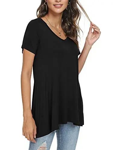 POPYOUNG Ayollar uzun tunik toplamlari Legginglar bilan kiyish uchun Yozgi qisqa yengli keng bichimli zamonaviy ko'ylaklar M-5XL - 2