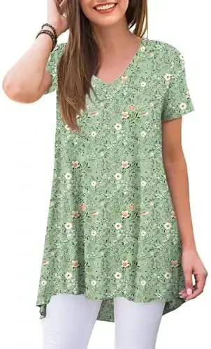 POPYOUNG Ayollar uzun tunik toplamlari legginglar bilan kiyish uchun Yozgi qisqa yengli keng bichimli zamonaviy ko'ylaklar M-5XL 