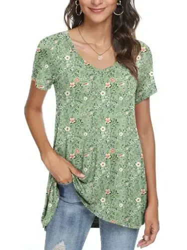 POPYOUNG Ayollar uzun tunik toplamlari legginglar bilan kiyish uchun Yozgi qisqa yengli keng bichimli zamonaviy ko'ylaklar M-5XL - 2