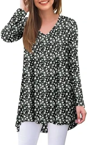 POPYOUNG Ayollar uzun yengli tunik toplamlari Kuzgi Legginglar bilan kiyish uchun ko'ylaklar Bo'sh Fit Bekatilgan V-Bo'yinli Bluzka M-5XL - 1