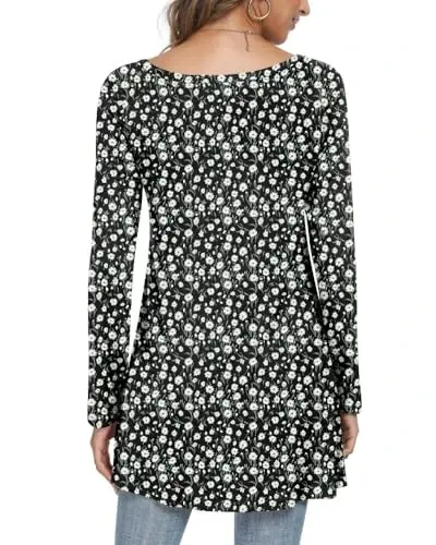 POPYOUNG Ayollar uzun yengli tunik toplamlari Kuzgi Legginglar bilan kiyish uchun ko'ylaklar Bo'sh Fit Bekatilgan V-Bo'yinli Bluzka M-5XL - 3