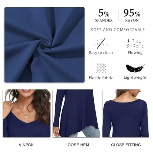 POPYOUNG Ayollar uzun yengli tunik toplamlari Kuzgi Legginglar bilan kiyish uchun ko'ylaklar Bo'sh Fit Bekatilgan V-Bo'yinli Bluzka M-5XL - 4