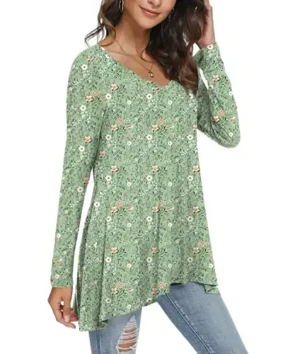 POPYOUNG Ayollar uzun yengli tunik toplamlari Kuzgi legginglar bilan kiyish uchun ko'ylaklar Keng bichimli zeb-ziynatli V-bo'yinli bluzka M-5XL - 2