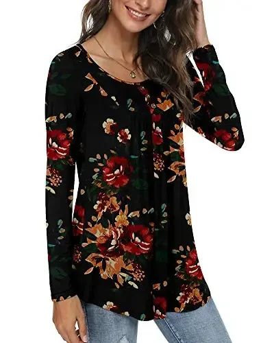 POPYOUNG Ayollar uzun yengli tunika toplamlari Leggings bilan kiyish uchun keng bichimli ko'ylaklar Kuzgi kundalik bluzka - 1