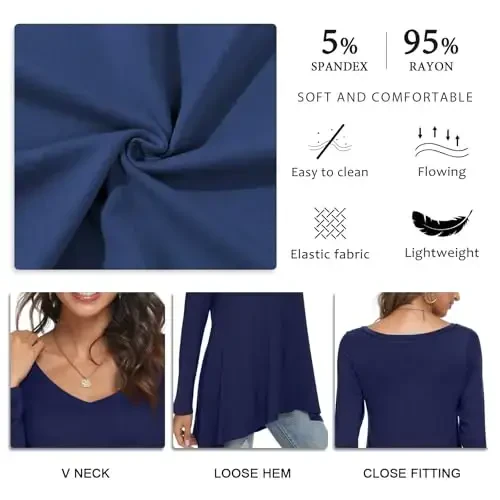 POPYOUNG Ayollar uzun yengli tunika toplamlari Leggings bilan kiyish uchun kuzgi ko'ylaklar Keng kesimli zamonaviy V-bo'yinli bluzka M-5XL - MODAZONE