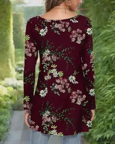 POPYOUNG Ayollar uzun yengli tunikalar Kuzgi Legginglar bilan kiyish uchun ko'ylaklar Keng Fit Bezakli V-bo'yinli bluzka M-5XL - 6