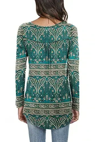 POPYOUNG Women's Long Sleeves Tunic Tops to Wear with Leggings Loose Fit Dressy Empire Waist Fall Tops - MODAZONE (1)