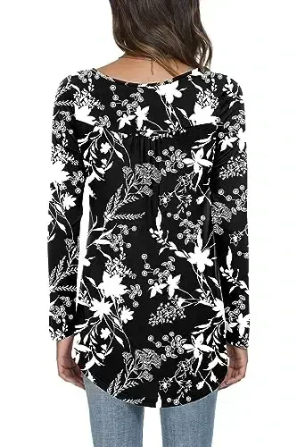 POPYOUNG Women's Casual Long Sleeve Tunic Tops Loose Fit Pleated Fall T-shirt Blouses - MODAZONE (1)