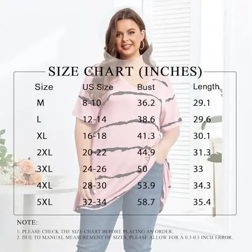 POPYOUNG Women's long Tunic Tops to Wear with Leggings Summer Short Sleeve Loose Fit Dressy Shirts M-5XL - 5